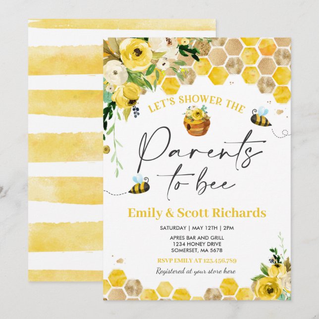 Bee Baby Shower Gender Neutral Paral to Bee Baby Inbjudningar (Fram/baksida)