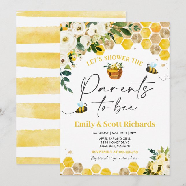 Bee Baby Shower Gender Neutral Paral to Bee Baby Inbjudningar (Fram/baksida)