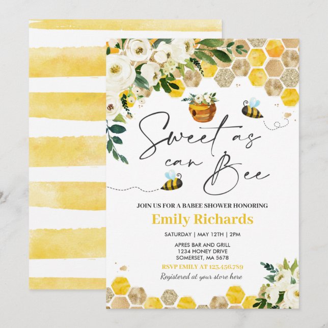 Bee Baby Shower Gender Neutral Sweet as Bee Bee Ba Inbjudningar (Fram/baksida)