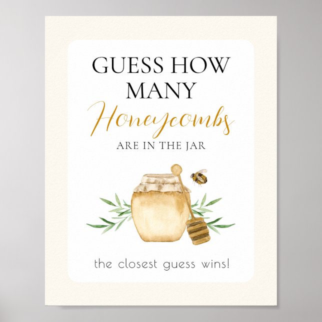 Bee Baby Shower Guess How Many Game Table Sign Poster (Framsidan)