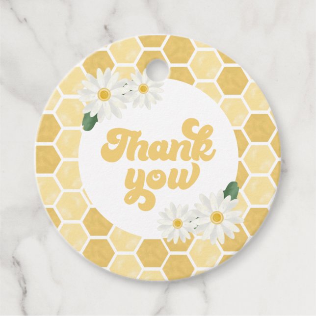 Bee Baby Shower honeycomb and daisys Tack Gåvor Etiketter (Framsida)
