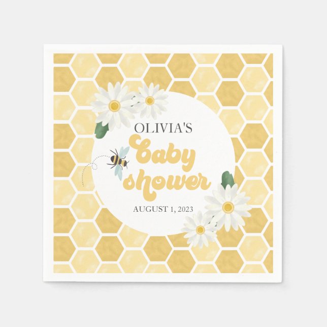 Bee Baby Shower honeycomb och daisy Pappersservett (Framsidan)