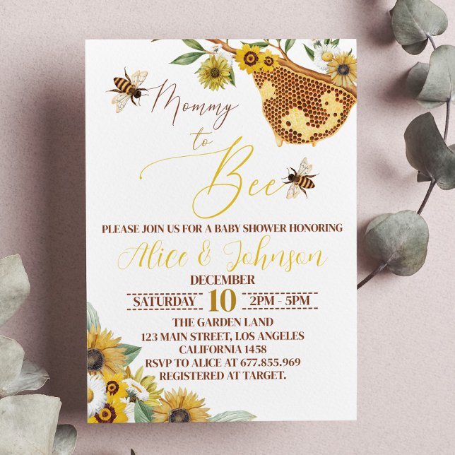 Bee Baby Shower-inbjudan att bjuda in Mamma till b Inbjudningar (Skapare uppladdad)
