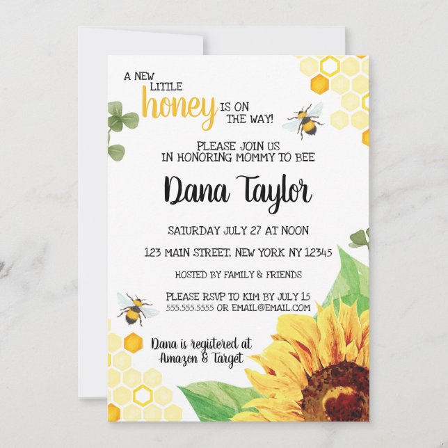 Bee Baby Shower Inbjudan - inbjudan till Mamma til (Framsida)