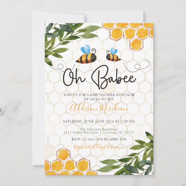 Bee Baby Shower-inbjudan, Oh honey Babee-Neutralt Inbjudningar (Framsida)