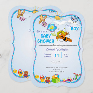 Bee Baby Shower Invitation for boy Inbjudningar