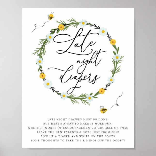 Bee Baby Shower Late Late Diaper Game. Poster (Framsidan)