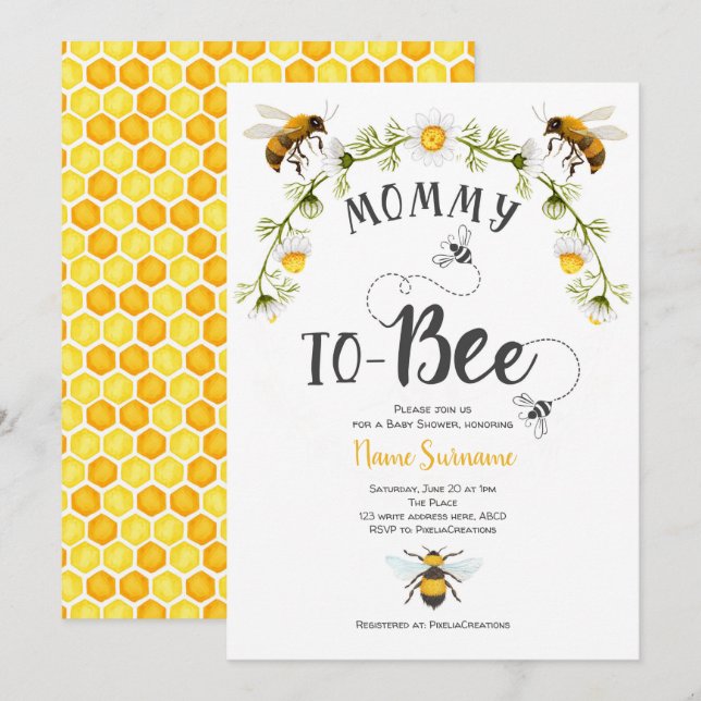 Bee Baby Shower, Mamma att bli Inbjudningar (Fram/baksida)