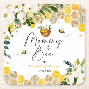 Bee Baby Shower-Mamma att vara könsneutral dekora Underlägg Papper Kvadrat