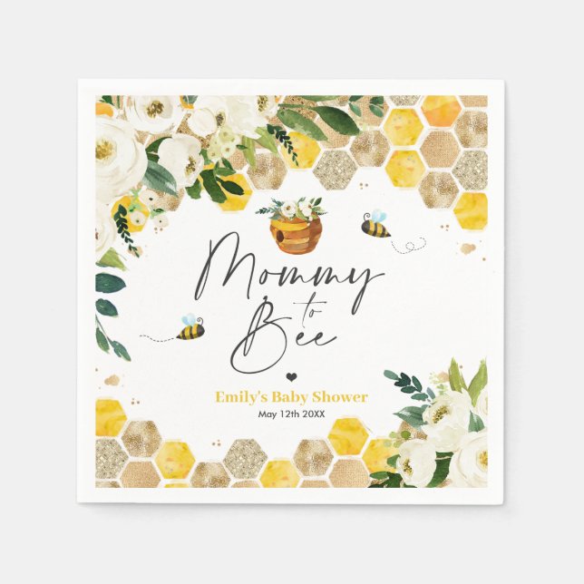 Bee Baby Shower-Mamma att vara könsneutral dekorat Pappersservett (Framsidan)