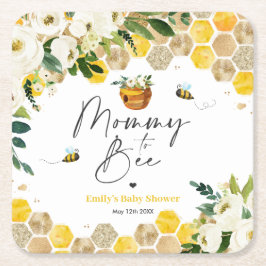 Bee Baby Shower-Mamma att vara könsneutral dekorat Underlägg Papper Kvadrat