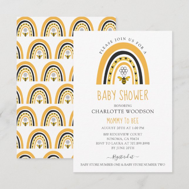 Bee Baby Shower-Mamma till bi Inbjudningar (Fram/baksida)