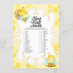 Bee Baby Shower matchar Baby djur-spelet Inbjudningar