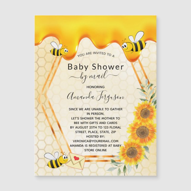 Bee baby Shower med post guld, söt honungsdropp (Framsida)