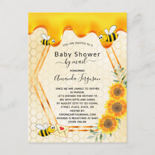 Bee baby Shower med post guld, söt honungsdropp Vykort