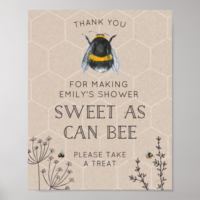 Bee Baby Shower Natural Favests-tecken Poster (Framsidan)