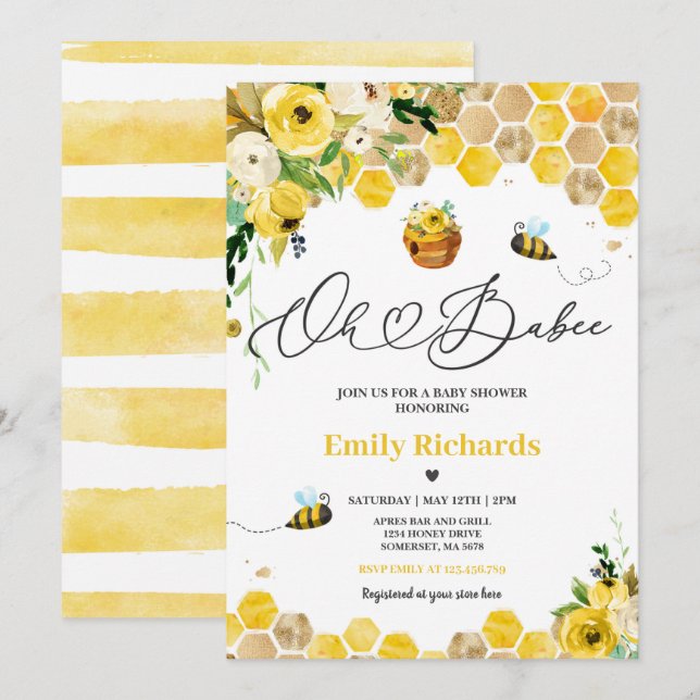Bee Baby Shower Oh Babee Mamma to Bee Baby Shower Inbjudningar (Fram/baksida)