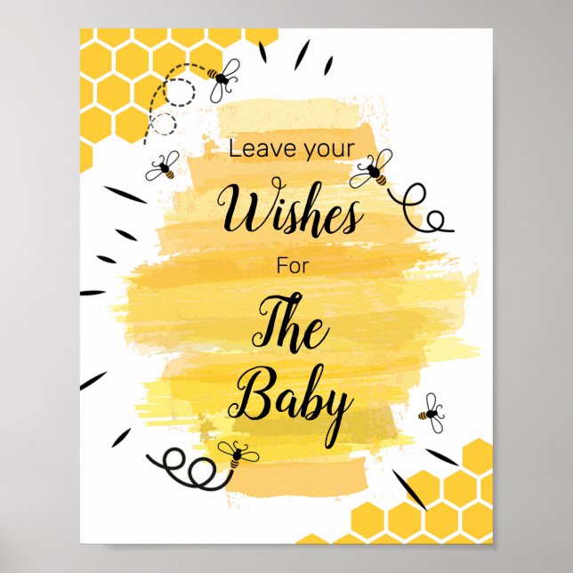 Bee Baby Shower Önskemål för Baby-tecken Poster (Framsidan)