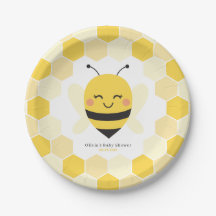 Bee Baby Shower Pappert Tallrikar med Honeycomb De
