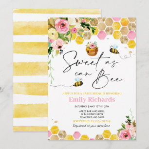 Bee Baby Shower Rosa Blommigt Sweet as can Bee Bee Inbjudningar
