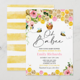 Bee Baby Shower Rosa Vår Blommigt Oh Babee  Inbjudningar
