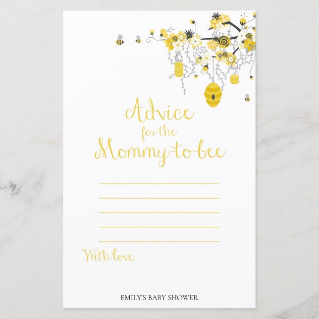 Bee Baby Shower-spel - råd till BEE för Mamma (Framsida)