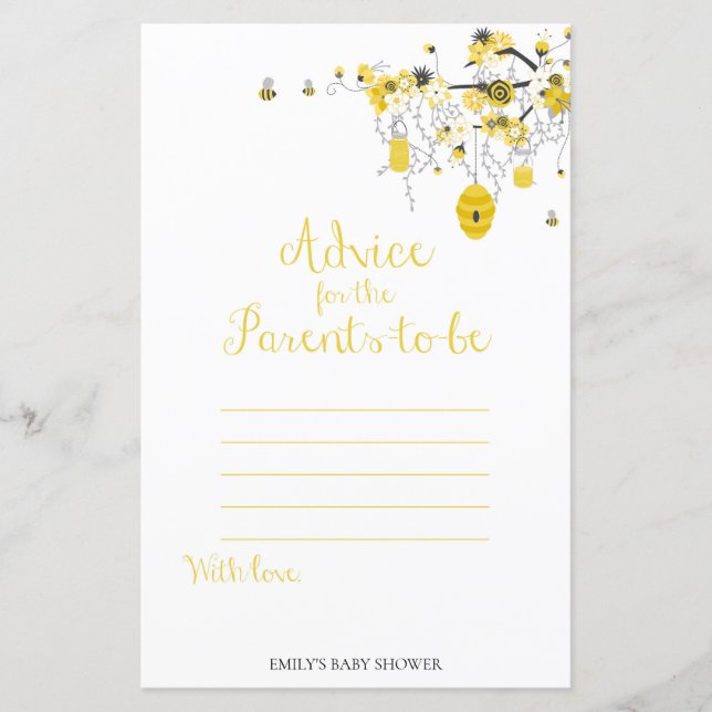 Bee Baby Shower-spel - Råd till föräldrar som ska  (Framsida)