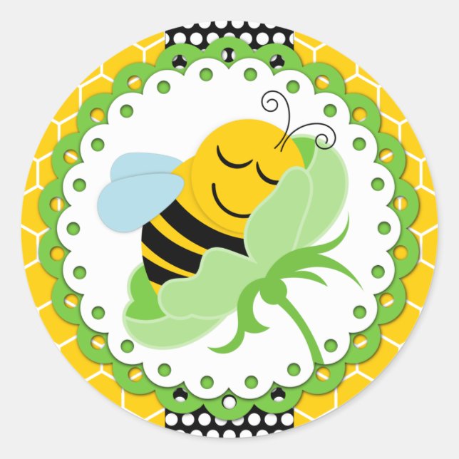 Bee Baby Shower Stickers Runt Klistermärke (Framsida)