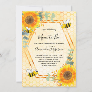 Bee Baby Shower sunblommor greenery mamma to be Inbjudningar