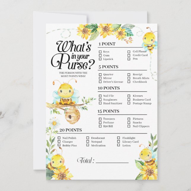 Bee Baby Shower vad är i ditt köpspel Inbjudningar (Framsida)