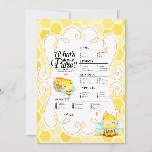 Bee Baby Shower vad är i ditt köpspel Inbjudningar (Framsida)