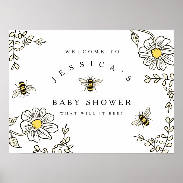 Bee Baby Shower Välkommen till Humla Shower Poster (Framsidan)