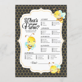 Bee Baby Shower What's in your Purse Game Inbjudningar