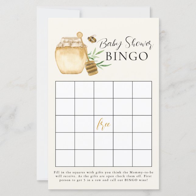 Bee Baby Shower Yellow Bingo Game Card (Framsida)