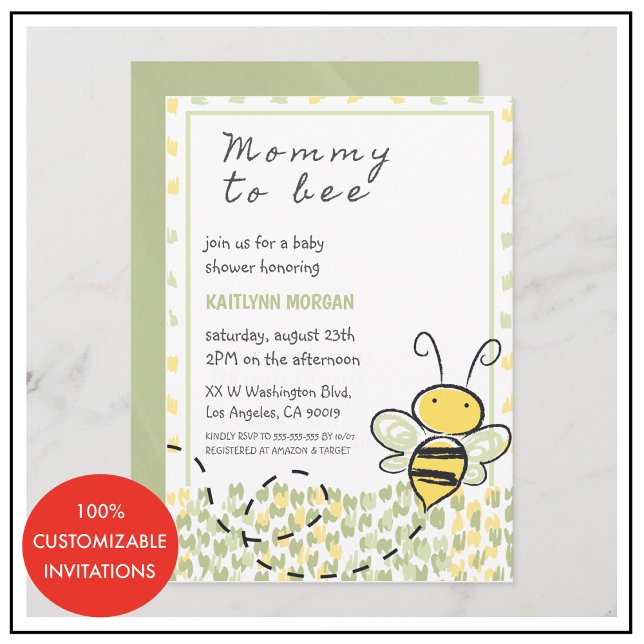 Bee babyduschinbjudningar Rustic Gender-neutral Inbjudningar (Bee baby invitation watercolor gender neutral. )