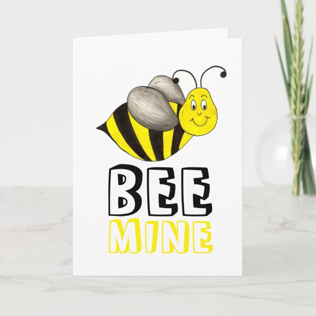 Bee (be) Mine Happy Valentine Day Bumblebee Hive Helgkort (Framsida)