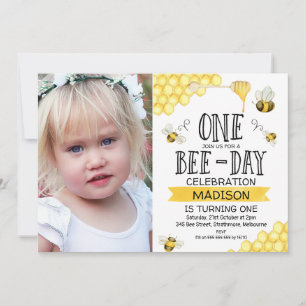 Bee Bee Théed Photo Bee Day First Birthday bjudand Inbjudningar
