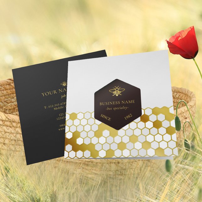 Bee BeeKeeper Honung Apiarist Guld Black Fyrkantigt Visitkort (Skapare uppladdad)