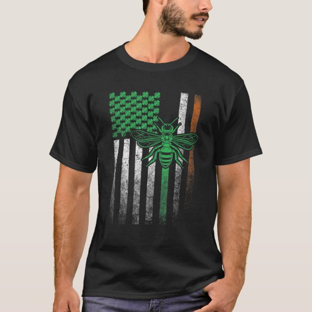 Bee Bees Hive Kryp Irish American Flagga St. Patri T Shirt (Framsida)