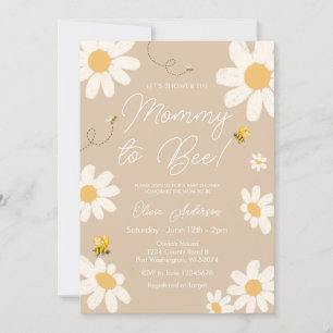 Bee Beige Daisy Retro Mamma till Bee Baby Shower Inbjudningar