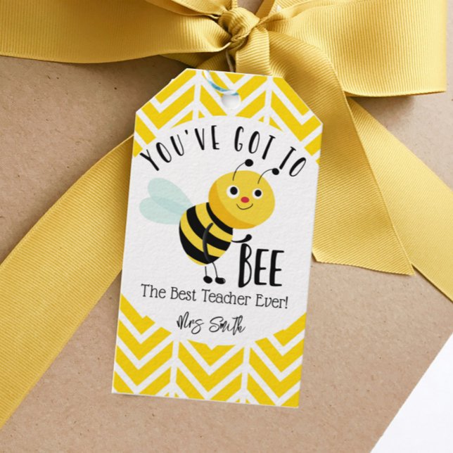 Bee Best Teacher Gift Märkres - Bumblebee Chevron Presentetikett (Skapare uppladdad)