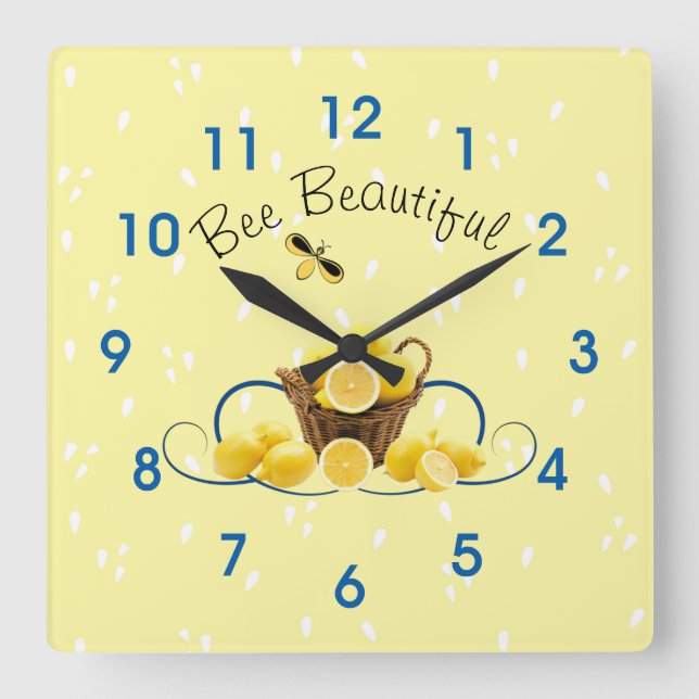Bee Beval Wall Clock, 10,75-tums Square Acrylic Fyrkantig Klocka (Framsida)