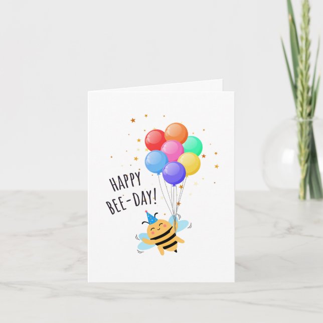 Bee Birthday Card - "Happy Bee-Day!" Kort (Framsida)