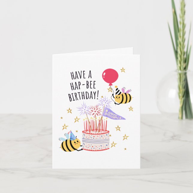 Bee Birthday Card - "Have a Hap-Bee Birthday!" Kort (Framsida)