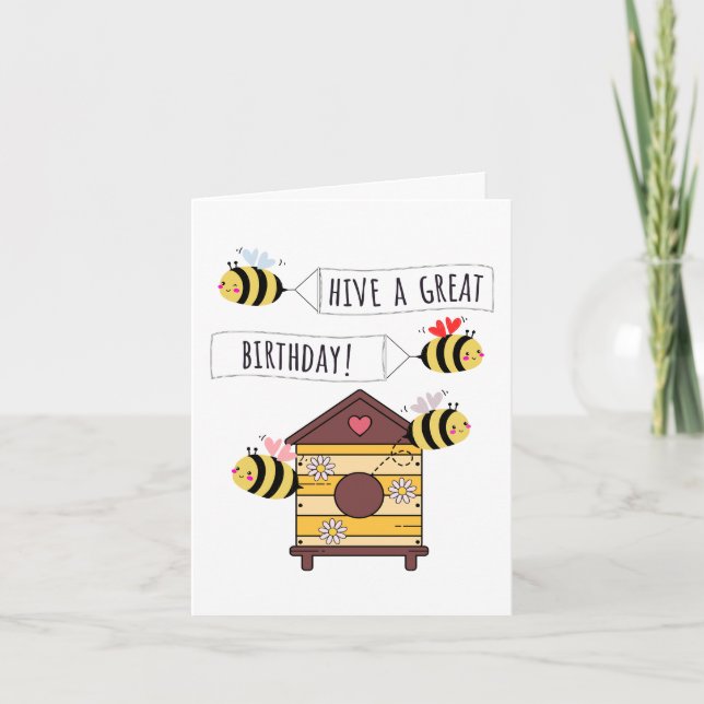 Bee Birthday Card - "Hive a Great Birthday!" Kort (Framsida)