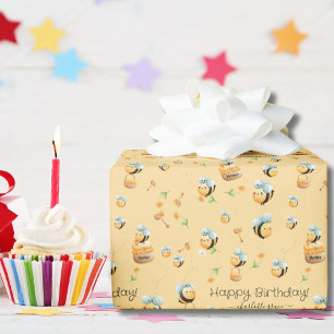 Bee Birthday Grattis på födelsedagen eget namn Presentpapper