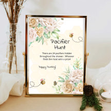 Bee blommigt nappar jagar babyduschspel poster