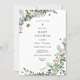 Bee Blomsterträdgård Baby Shower Inbjudningar