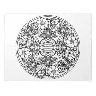 Bee Blomsterträdgård Mandala Coloring Bok Pad Anteckningsblock