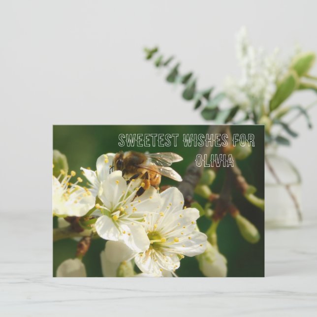 Bee & Blossom | Personalized Name Greeting Car Tilläggskort (Stående Fram)